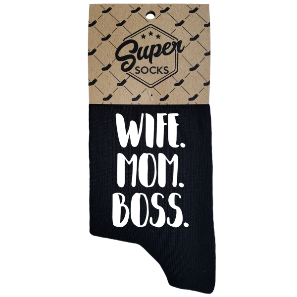 Moteriškos kojinės „Wife.Mom.Boss“ Moteriškos kojinės „Wife.Mom.Boss“