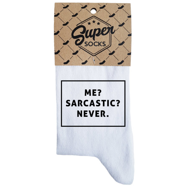 Moteriškos kojinės „Me? Sarcastic? Never“ Moteriškos kojinės „Me? Sarcastic? Never“