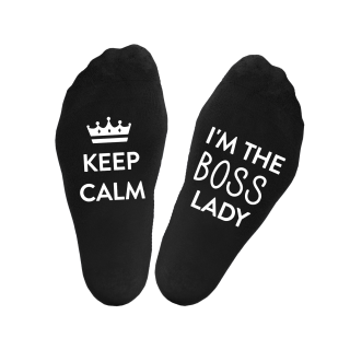 Moteriškos kojinės su spauda ant padų „Keep calm.I'm the boss lady“