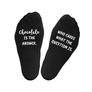 Moteriškos kojinės su spauda ant padų „Chocolate is the answer“