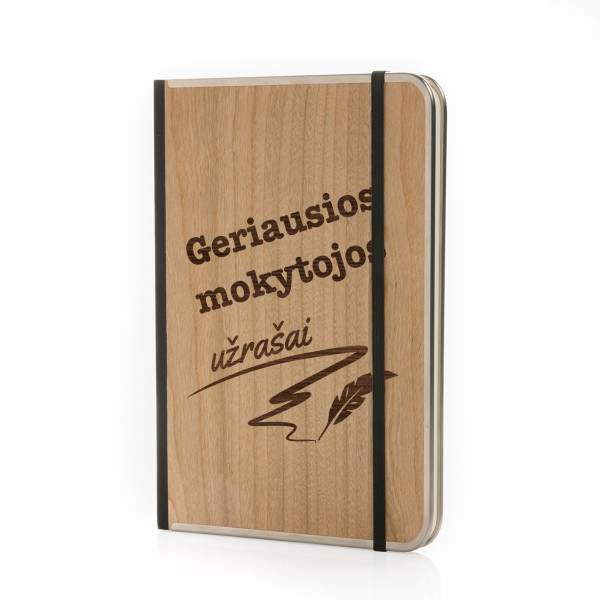 A5 formato užrašų knygelė mediniu viršeliu "Geriausios mokytojos užrašai"