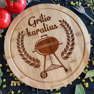 Apvali bambukinė pjaustymo lentelė "Grilio karalius"