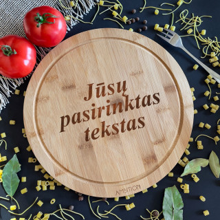 Apvali bambukinė pjaustymo lentelė su Jūsų pasirinktu tekstu