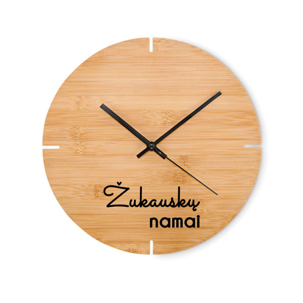 Bambukinis sieninis laikrodis "Namai" su Jūsų pasirinkta pavarde