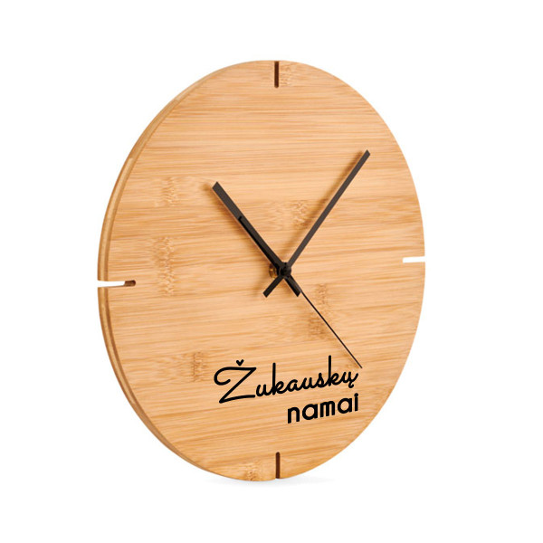 Bambukinis sieninis laikrodis "Namai" su Jūsų pasirinkta pavarde