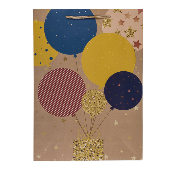Popierinis dovanų maišelis "Balloons and candles" (34,5x25x8,5cm)