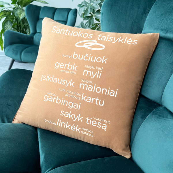 Dekoratyvinė pagalvėlė "Santuokos taisyklės" Dekoratyvinė pagalvėlė "Santuokos taisyklės"