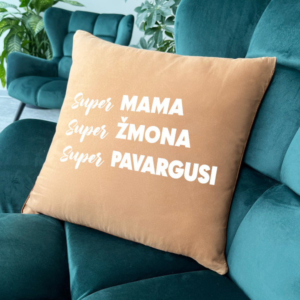 Dekoratyvinė pagalvėlė "Super mama apibūdinimas" Dekoratyvinė pagalvėlė "Super mama apibūdinimas"
