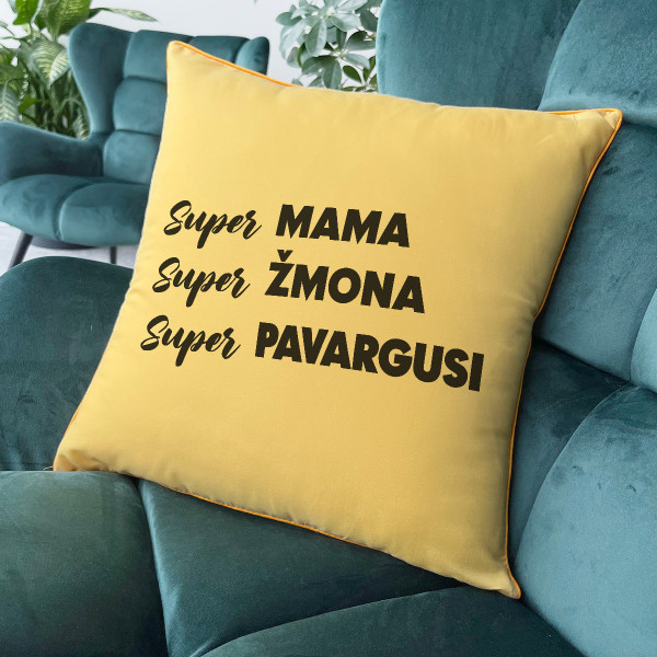 Dekoratyvinė pagalvėlė "Super mama apibūdinimas" Dekoratyvinė pagalvėlė "Super mama apibūdinimas"