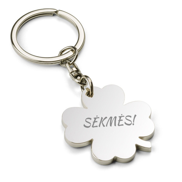Dobilo formos raktų pakabukas su išgraviruotu užrašu "Sėkmės"
