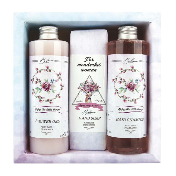 Dovanų rinkinys "For wonderful woman" (dušo želė 250ml + muilas 145g + šampūnas 250ml) Dovanų rinkinys "For wonderful woman" (dušo želė 250ml + muilas 145g + šampūnas 250ml)
