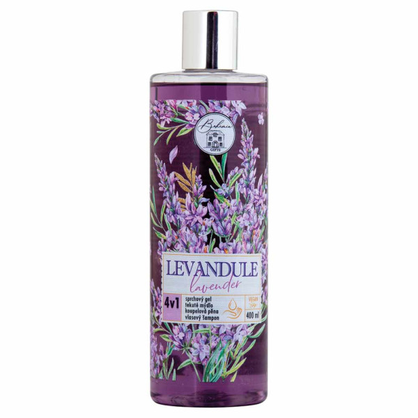 Dušo želė, šampūnas, vonios putos ir muilas 4in1 "Levanda" (400ml) Dušo želė, šampūnas, vonios putos ir muilas 4in1 "Levanda" (400ml)