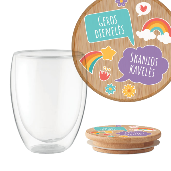Dvigubo stiklo puodelis "Geros dienelės", 350ml Dvigubo stiklo puodelis "Geros dienelės", 350ml