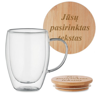 Dvigubo stiklo puodelis su Jūsų pasirinktu tekstu 350ml