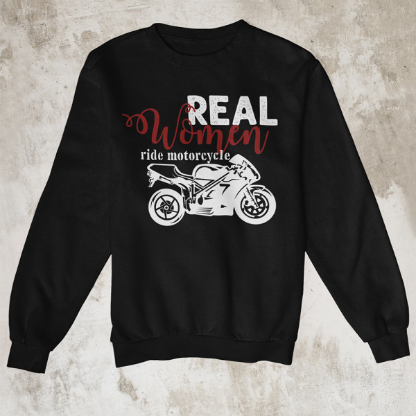 Džemperis "Real women ride motorcycle" (be kapišono)
