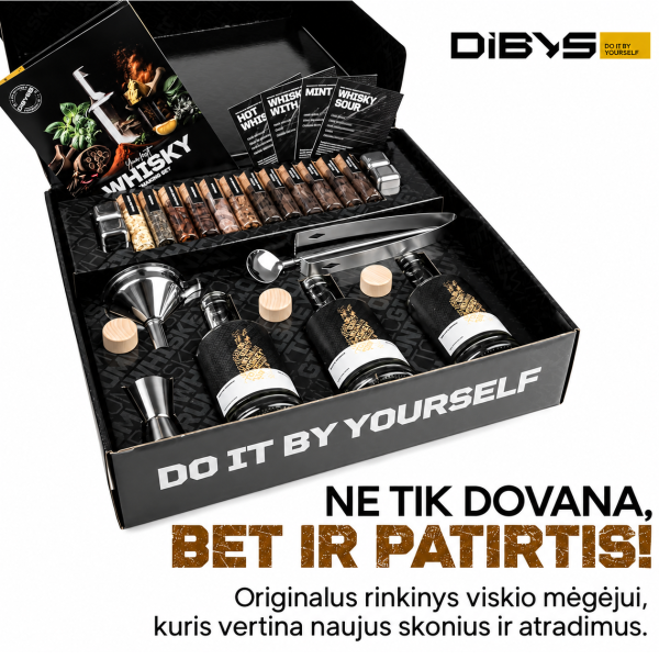 Džino gaminimo rinkinys su prieskoniais ir kokteilių ruošimo įrankiais