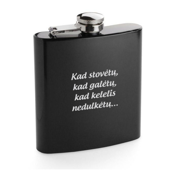 Juodos spalvos gertuvė "Kad kelelis nedulkėtų" (180ml) Juodos spalvos gertuvė "Kad kelelis nedulkėtų" (180ml)