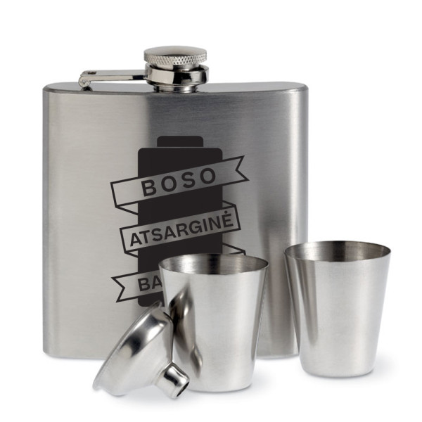 Gertuvės rinkinys su taurelėmis ir piltuvėliu "Boso baterija" (180ml) Gertuvės rinkinys su taurelėmis ir piltuvėliu "Boso baterija" (180ml)