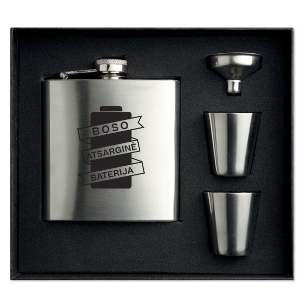 Gertuvės rinkinys su taurelėmis ir piltuvėliu "Boso baterija" (180ml) Gertuvės rinkinys su taurelėmis ir piltuvėliu "Boso baterija" (180ml)