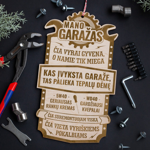 Graviruota medinė lentelė "Mano garažas" Graviruota medinė lentelė "Mano garažas"
