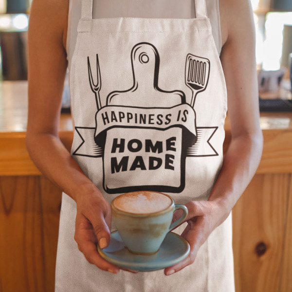 Medvilninė prijuostė "Happiness is home made" Medvilninė prijuostė "Happiness is home made"