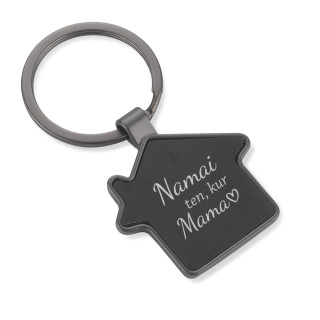 Juodas namelio formos pakabukas "Namai ten, kur mama"