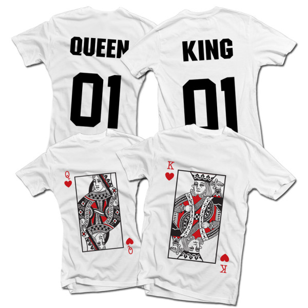 Marškinėlių komplektas "King & Queen" su spauda iš priekio ir iš galo Marškinėlių komplektas "King & Queen" su spauda iš priekio ir iš galo