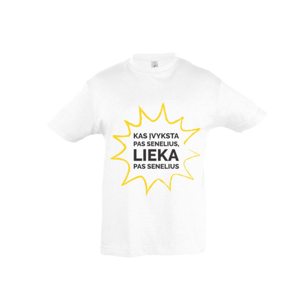 Vaikiški marškinėliai "Kas vyksta pas senelius - lieka pas senelius"