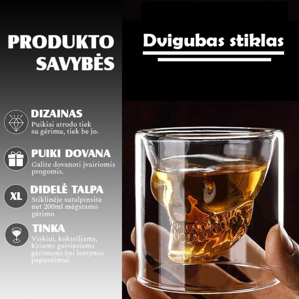 Kaukolės formos stiklinė "DOOMED", 200ml