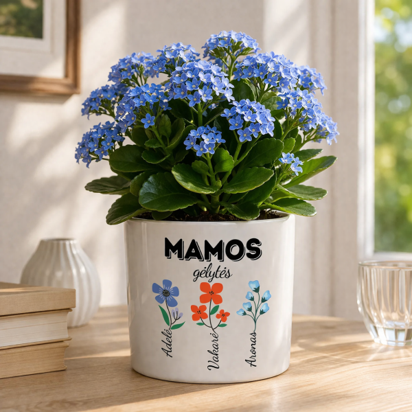 Keramikinis vazonas "Mamos gėlytės" su vaikų vardais