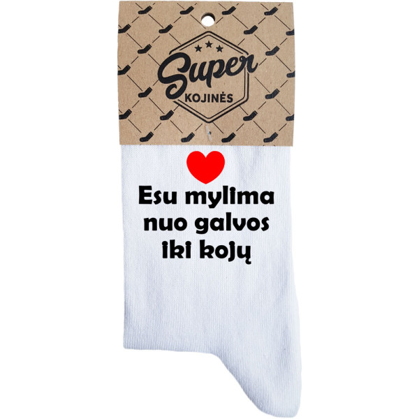 Moteriškos kojinės „Esu mylima nuo galvos iki kojų“ Moteriškos kojinės „Esu mylima nuo galvos iki kojų“