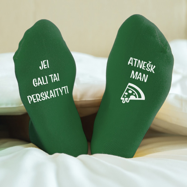 Kojinės su spauda ant padų "Atnešk man picą"