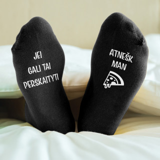 Kojinės su spauda ant padų "Atnešk man picą"
