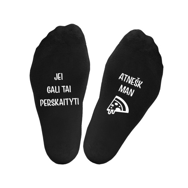Kojinės su spauda ant padų "Atnešk man picą"