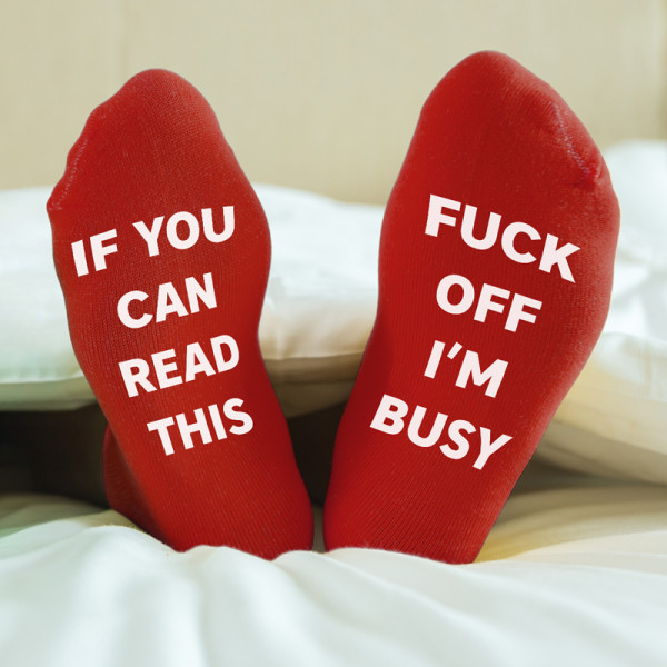 Kojinės su spauda ant padų "Fuck off, I'm busy"