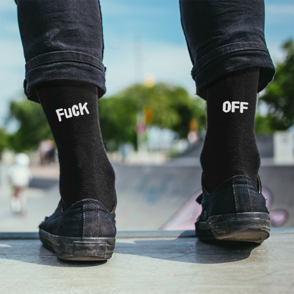 Kojinės su spauda iš galo "Fuck off"