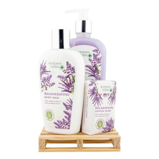 Kosmetikos dovanų rinkinys "Lavender SPA" (skystas muilas 300ml + kūno pienelis 250ml + muilas 100g)