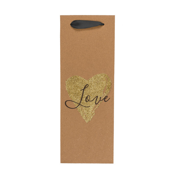 Kraft popieriaus dovanų maišelis buteliui "Love" (33x10x12cm) Kraft popieriaus dovanų maišelis buteliui "Love" (33x10x12cm)