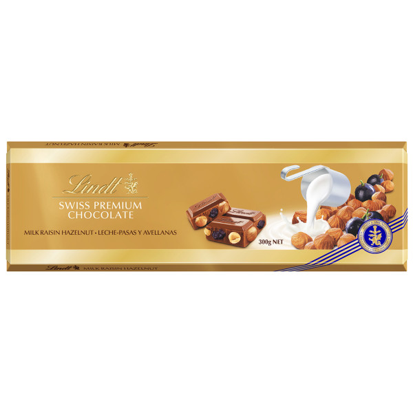 XL "LINDT GOLD" pieninis šokoladas su razinomis, lazdynų riešutais ir migdolais, 300g XL "LINDT GOLD" pieninis šokoladas su razinomis, lazdynų riešutais ir migdolais, 300g
