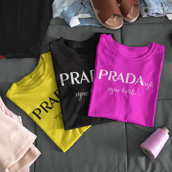 Moteriški marškinėliai „PRADAryk vyno butelį“ Moteriški marškinėliai „PRADAryk vyno butelį“