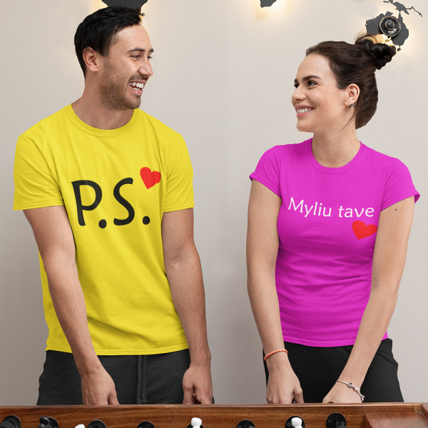 Marškinėlių komplektas "P.S" su pasirinktu užrašu Marškinėlių komplektas "P.S" su pasirinktu užrašu