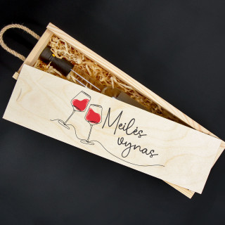 Medinė butelio dėžė "Meilės vynas"