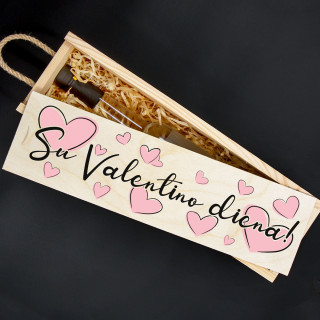 Medinė butelio dėžė "Su Valentino diena!"