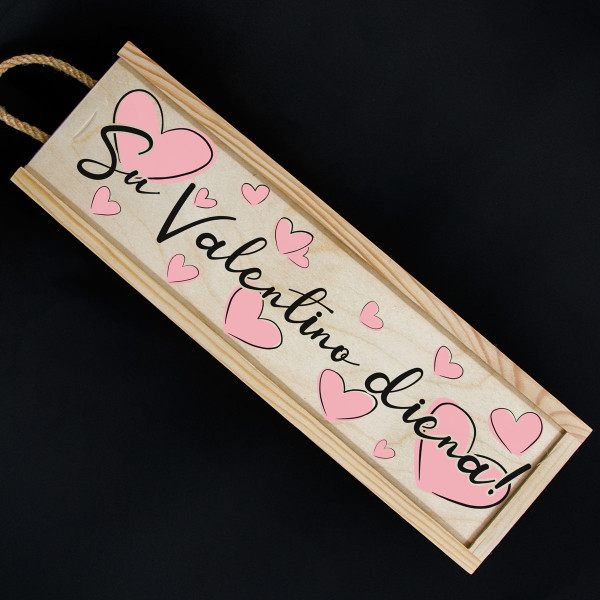 Medinė butelio dėžė "Su Valentino diena!" Medinė butelio dėžė "Su Valentino diena!"