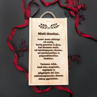 Medinė dviejų butelių dėžė "Ačiū, tėveliai"