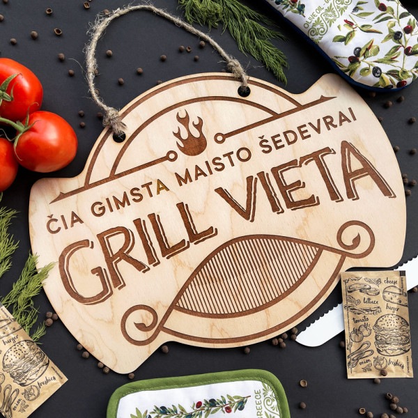 Medinė iškaba "Grill vieta" (38x28cm) Medinė iškaba "Grill vieta" (38x28cm)