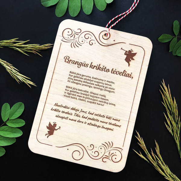 Graviruota medinė lentelė "Krikšto tėveliams" Graviruota medinė lentelė "Krikšto tėveliams"