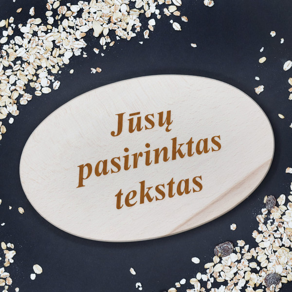 Medinė ovali pjaustymo lentelė su Jūsų pasirinktu tekstu