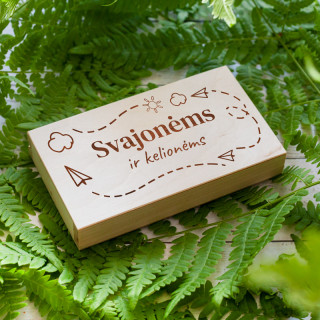 Medinė pinigų dėžutė "Svajonėms ir kelionėms"
