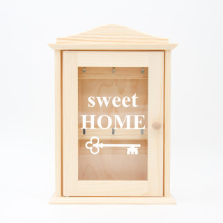 Medinė raktų dėžutė su stiklu "Sweet home"